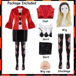 Harlequin Jester Costume Set for Halloween NWT Size L